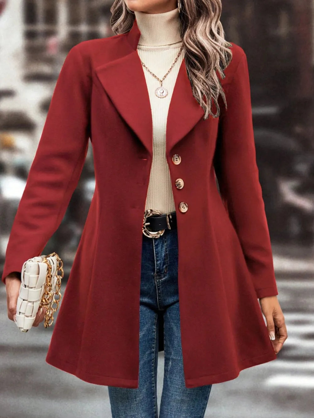 Collared Button-Up Long Sleeve Coat