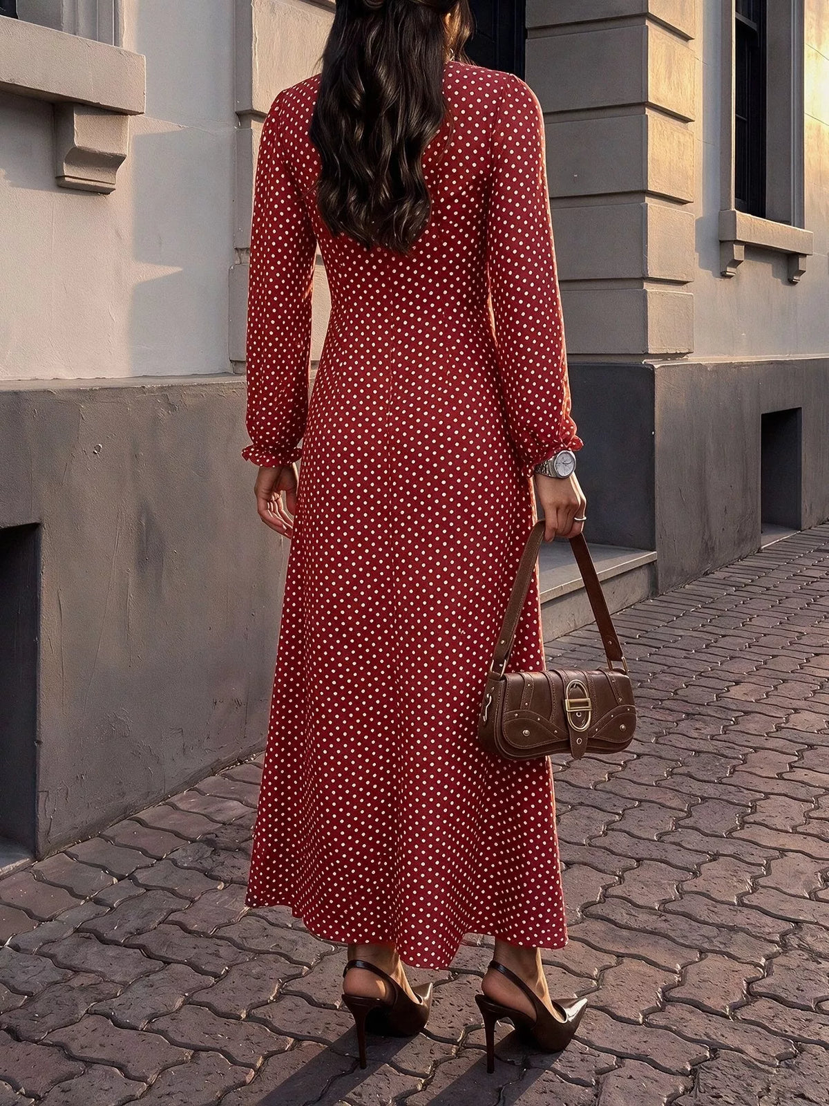 Square Neck Polka Dot Maxi Dress in Red