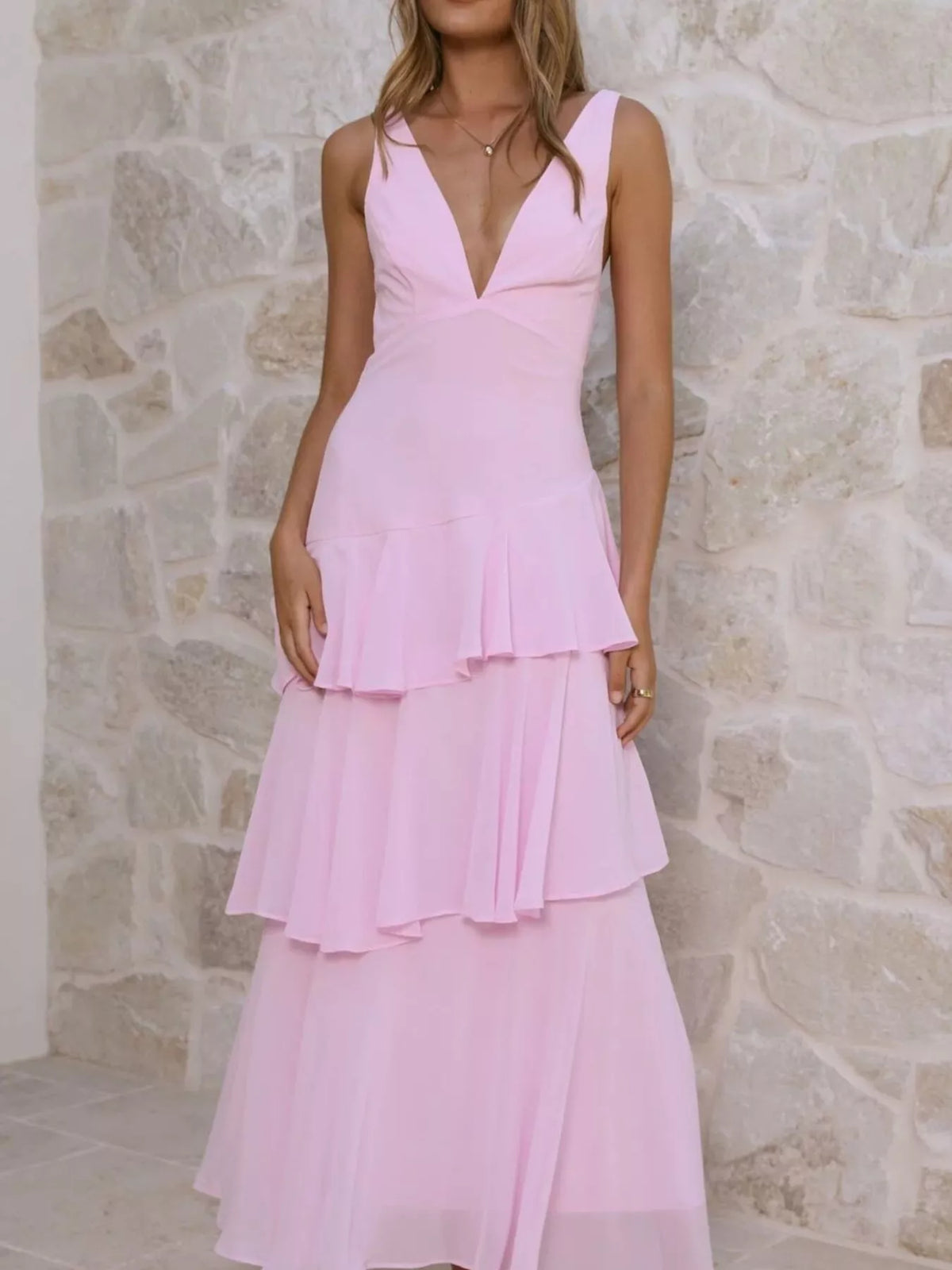 Ruffled Layered Backless Maxi Dress