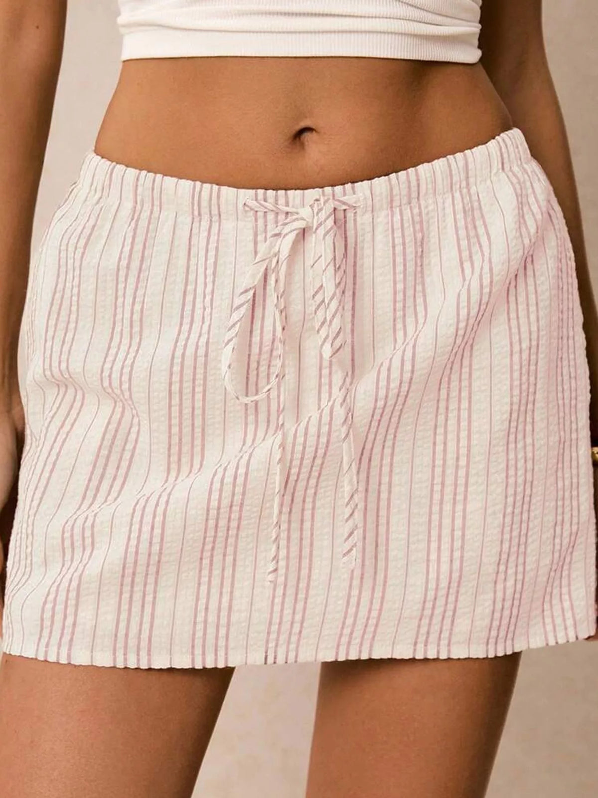 Striped Drawstring Mini Skort