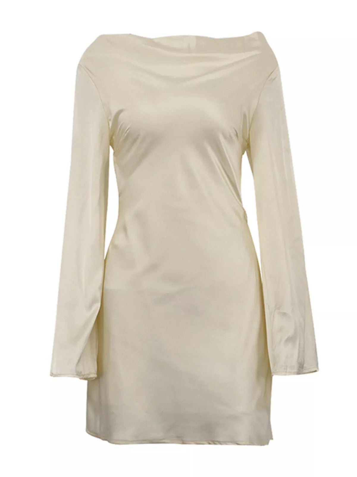 Backless Long Sleeve Mini Dress in Beige