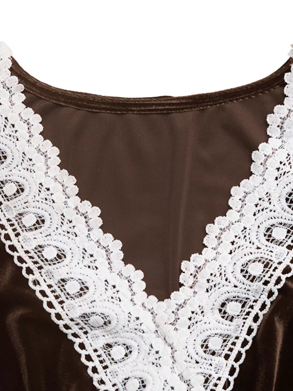 A-Line Velvet Dress with Lace Trim in Brown