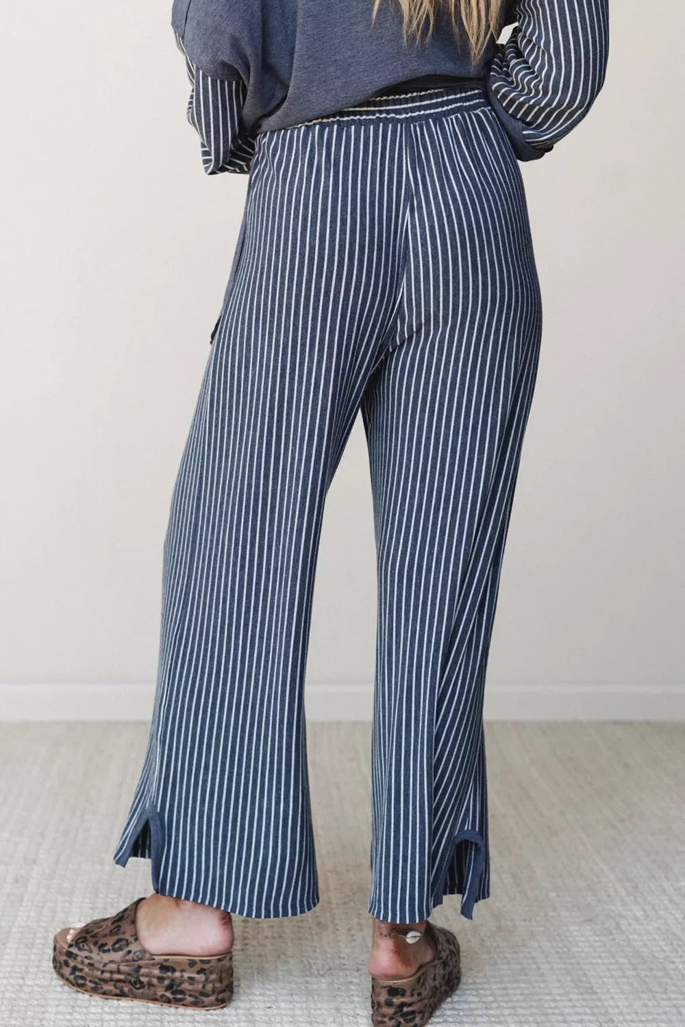 Raw Seam Patchwork Top and Pants Set in Dusty Blue