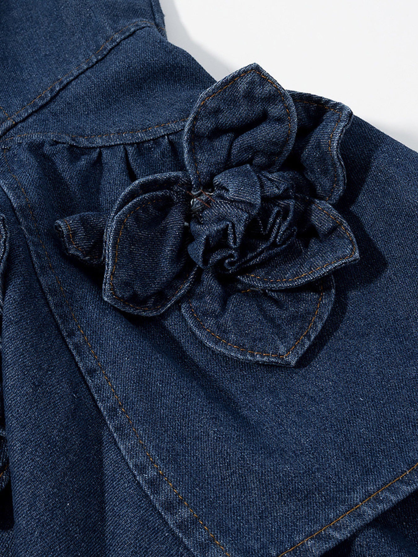 Floral Ruffle Layered Denim Dress in Medium