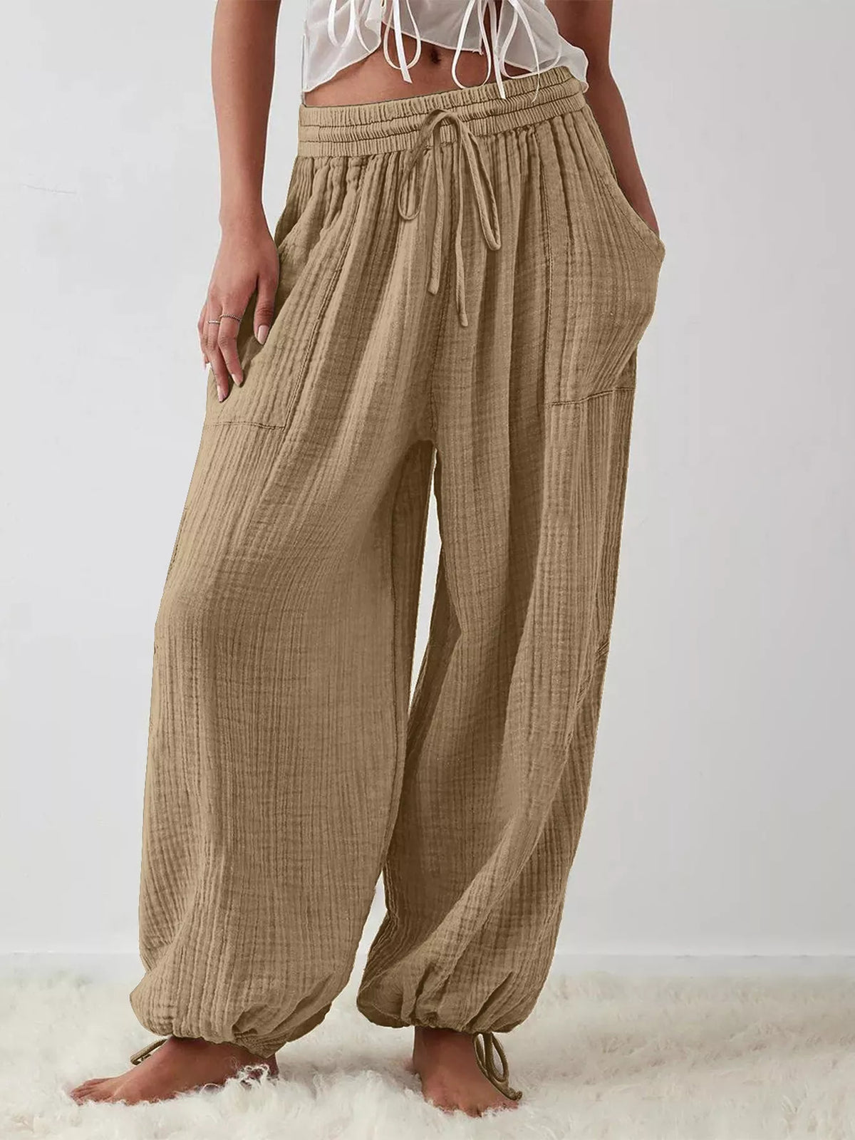 Loose-Fit Gauze Drawstring Pants