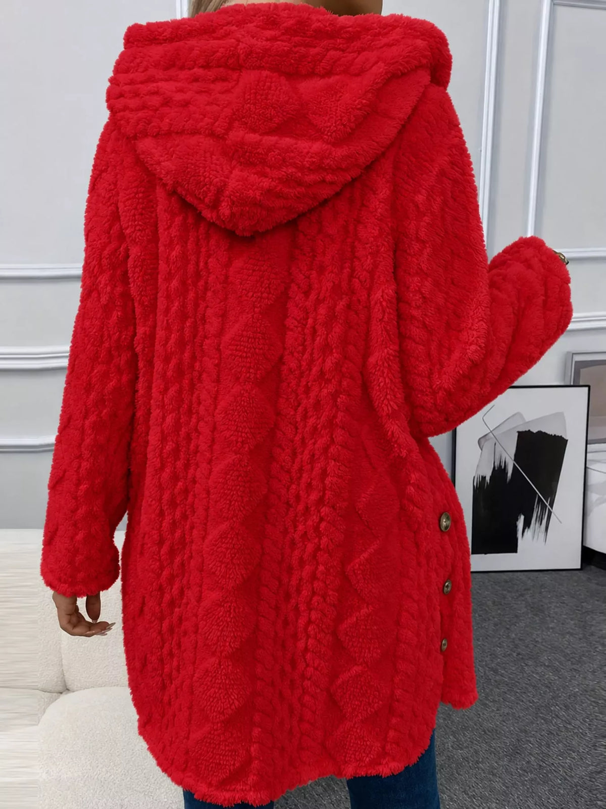 Cozy Cable-Knit Faux Fur Hooded Jacket