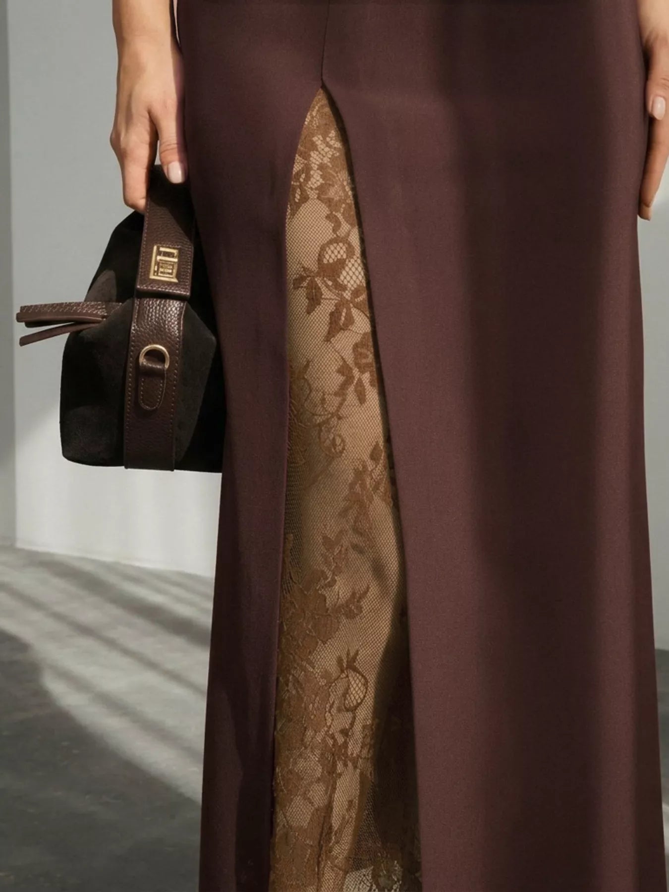 Lace-Trimmed Slit A-Line Skirt