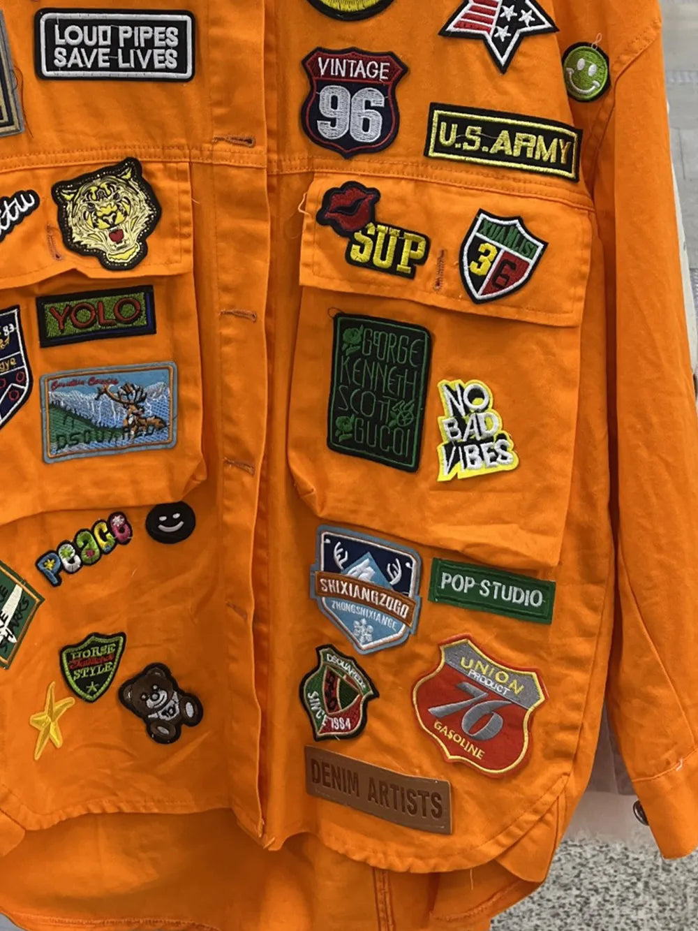 Embroidered Patch Button-Up Denim Jacket