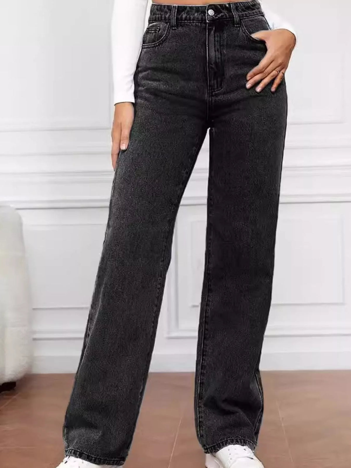 High-Waisted Vintage Wash Jeans