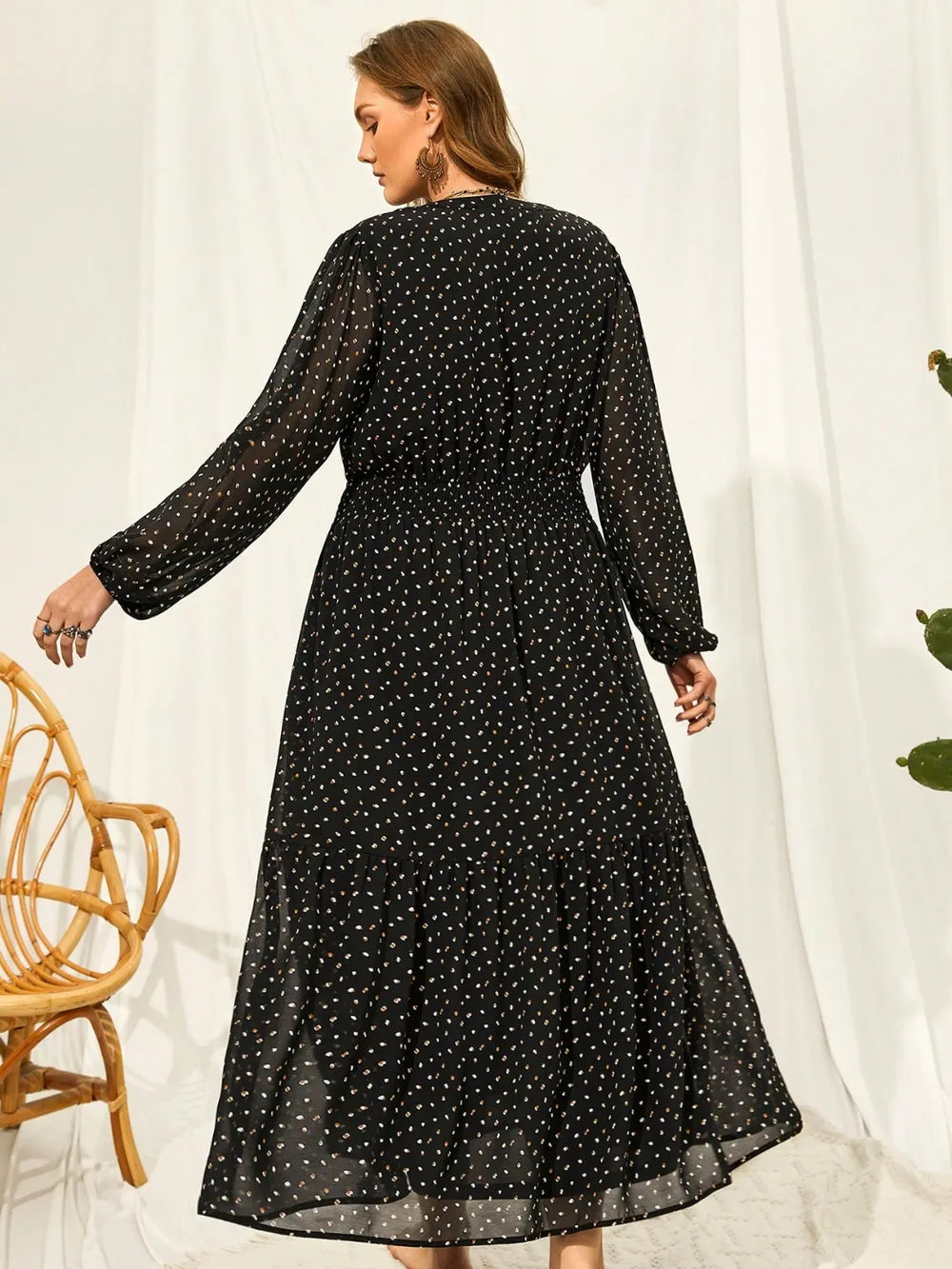 Embroidered Balloon Sleeve Dress in Black