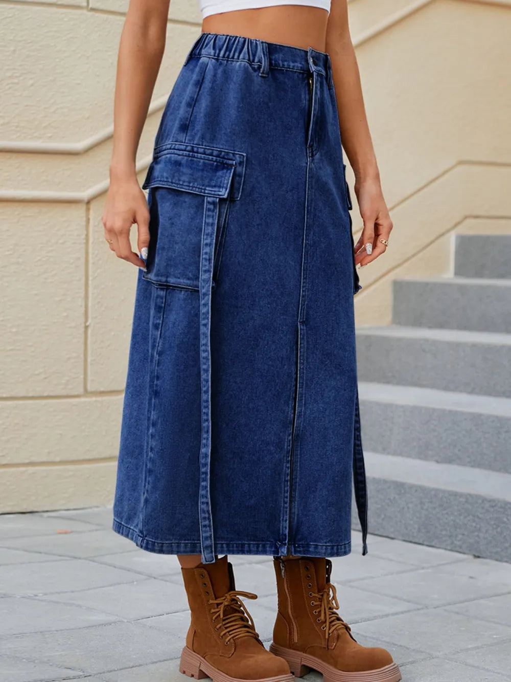 Slit High-Waist Denim Skirt by Manny