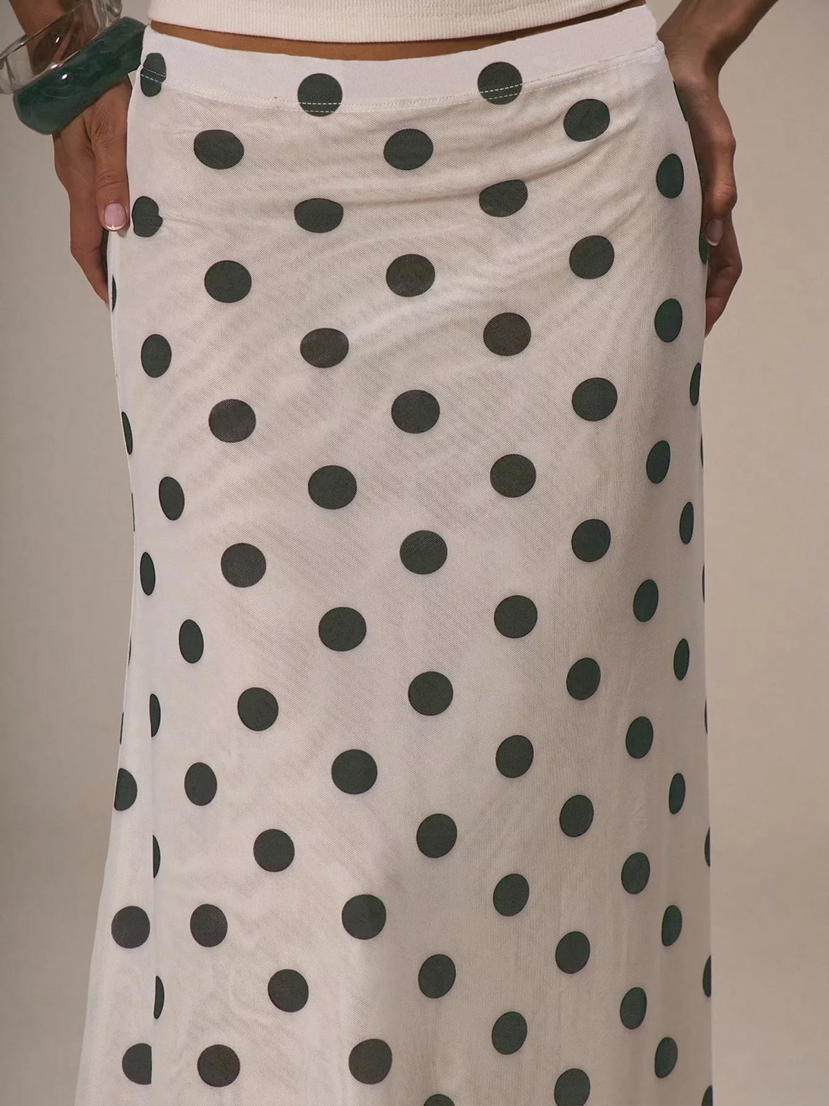Polka Dot Midi Skirt in White