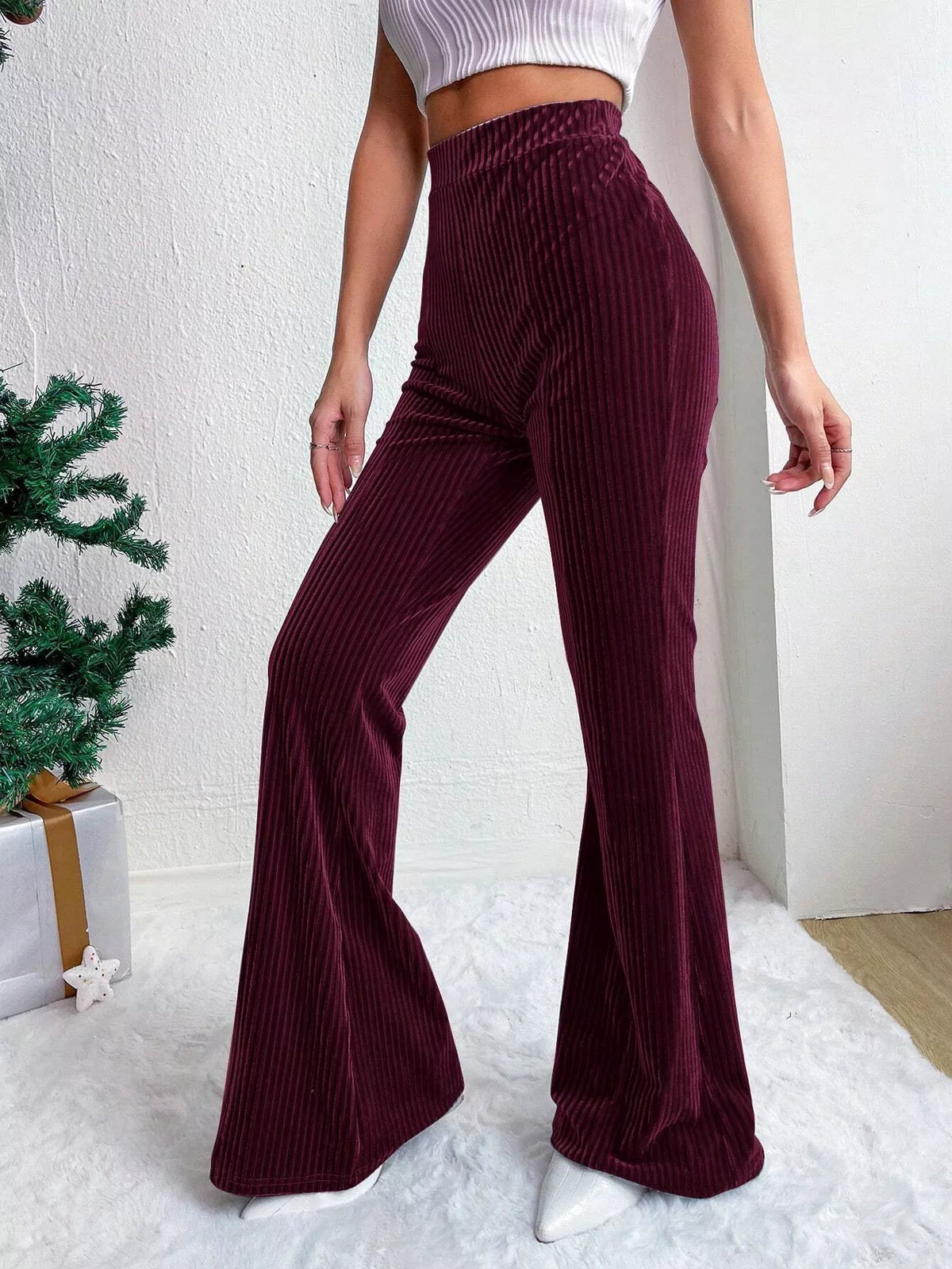 Corduroy High-Waist Flare Pants