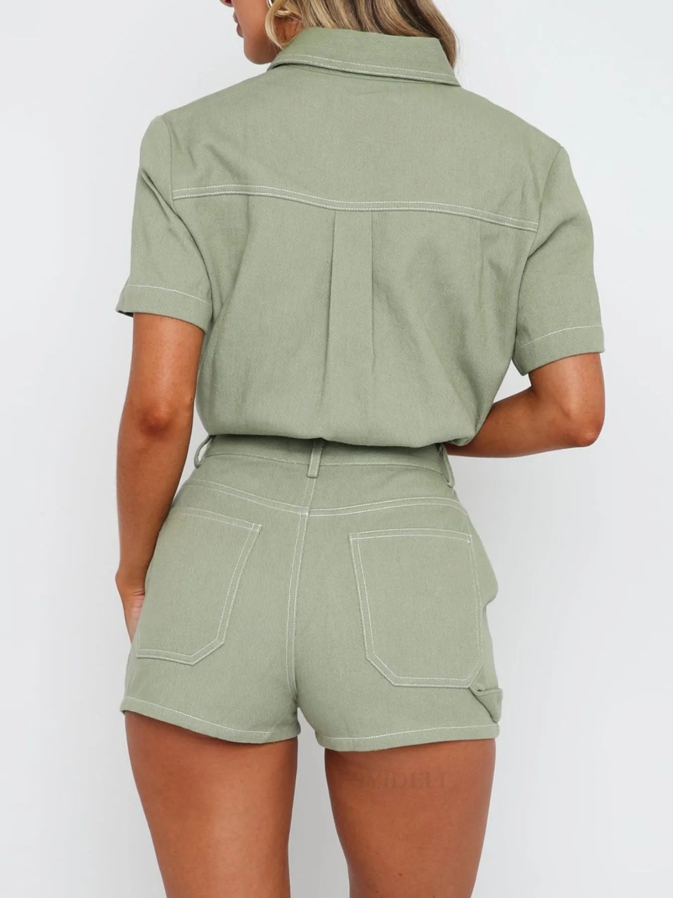 Button-Up Short-Sleeve Top and Shorts Denim Set
