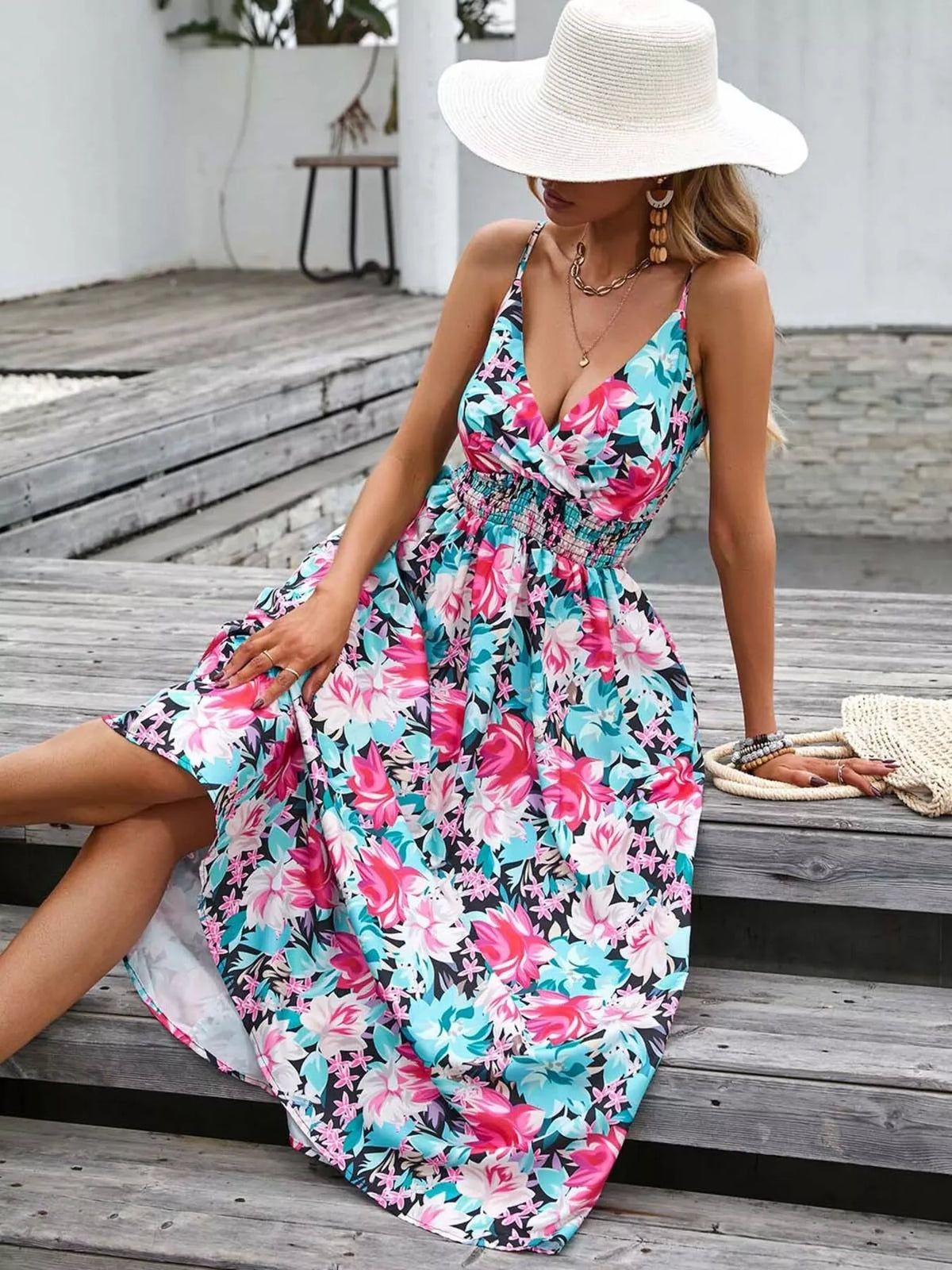 Smocked Paisley Midi Dress