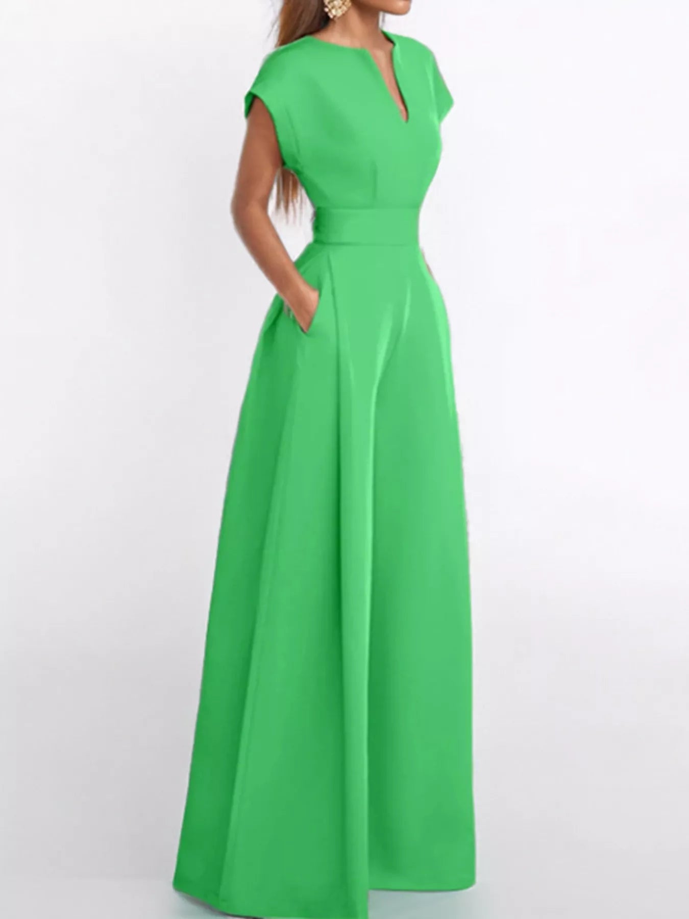 Notched Wide Leg Jumpsuit