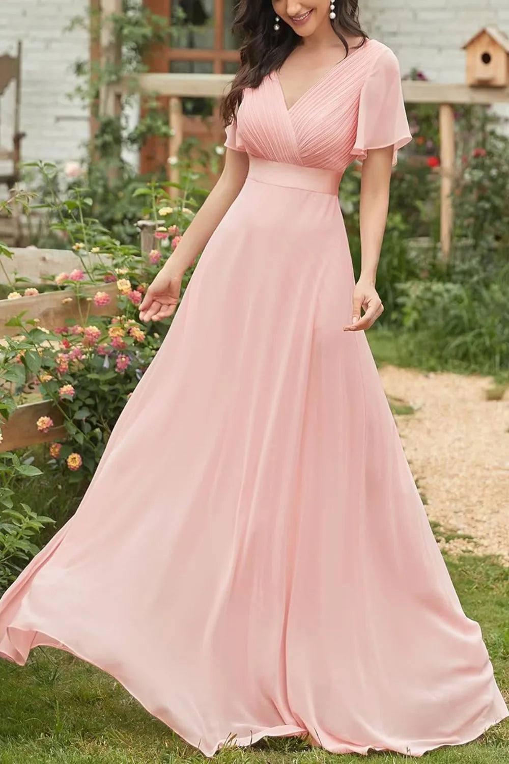 Surplice Flutter Sleeve Maxi Dress by Golden Gueen