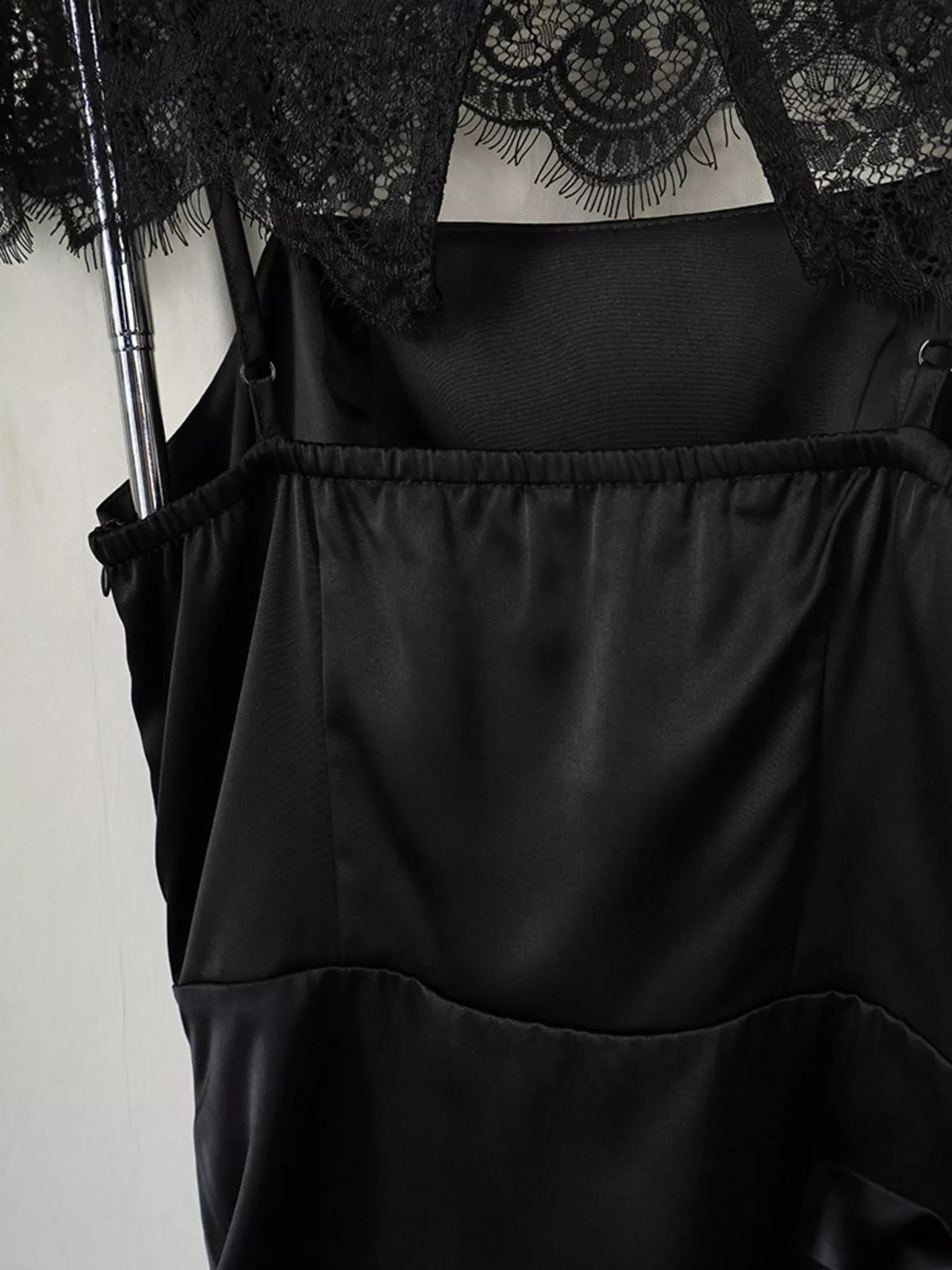 Satin Mini Dress with Lace Detachable Cape in Black