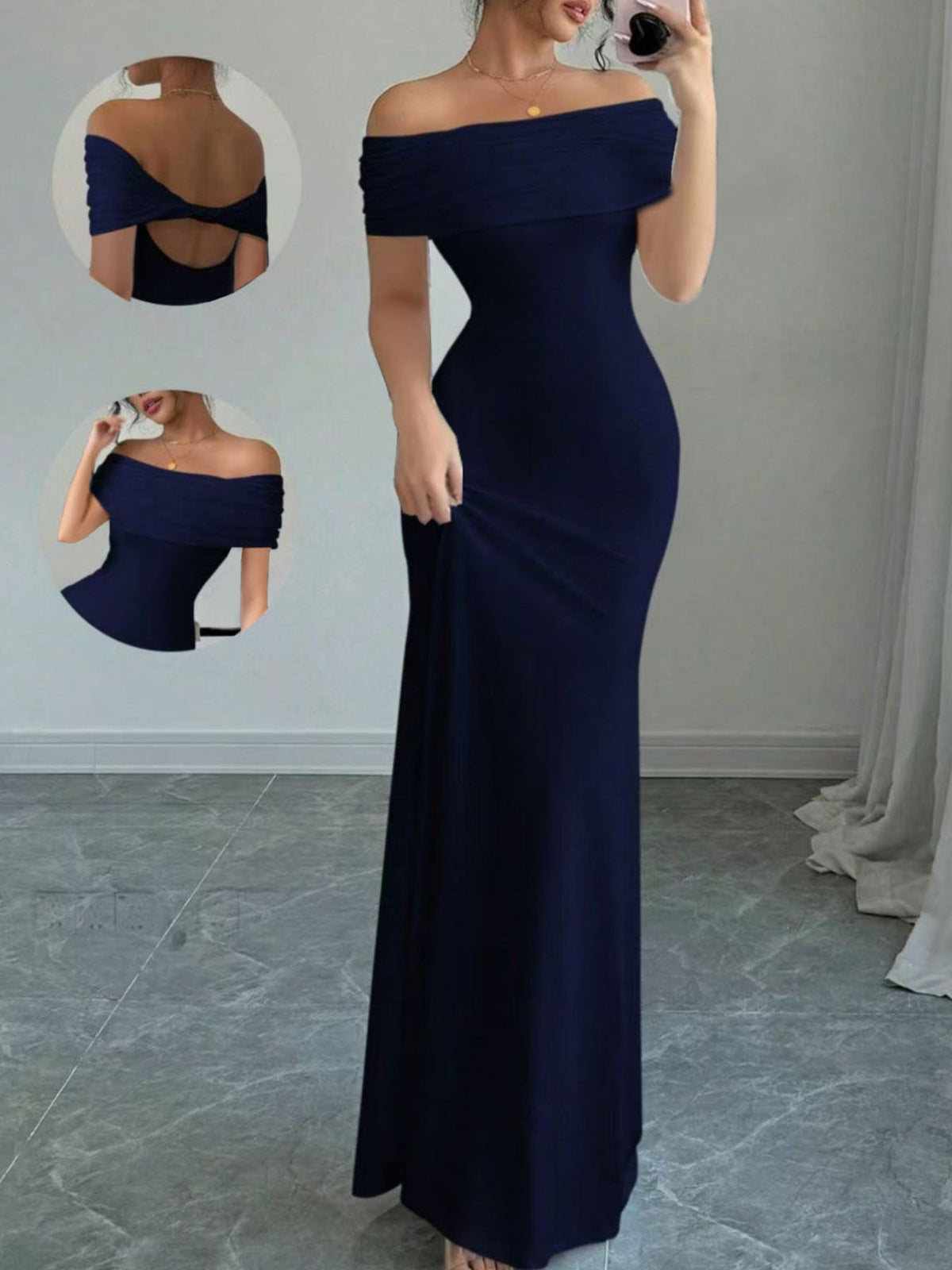 Off-Shoulder Backless Bodycon Maxi Dress