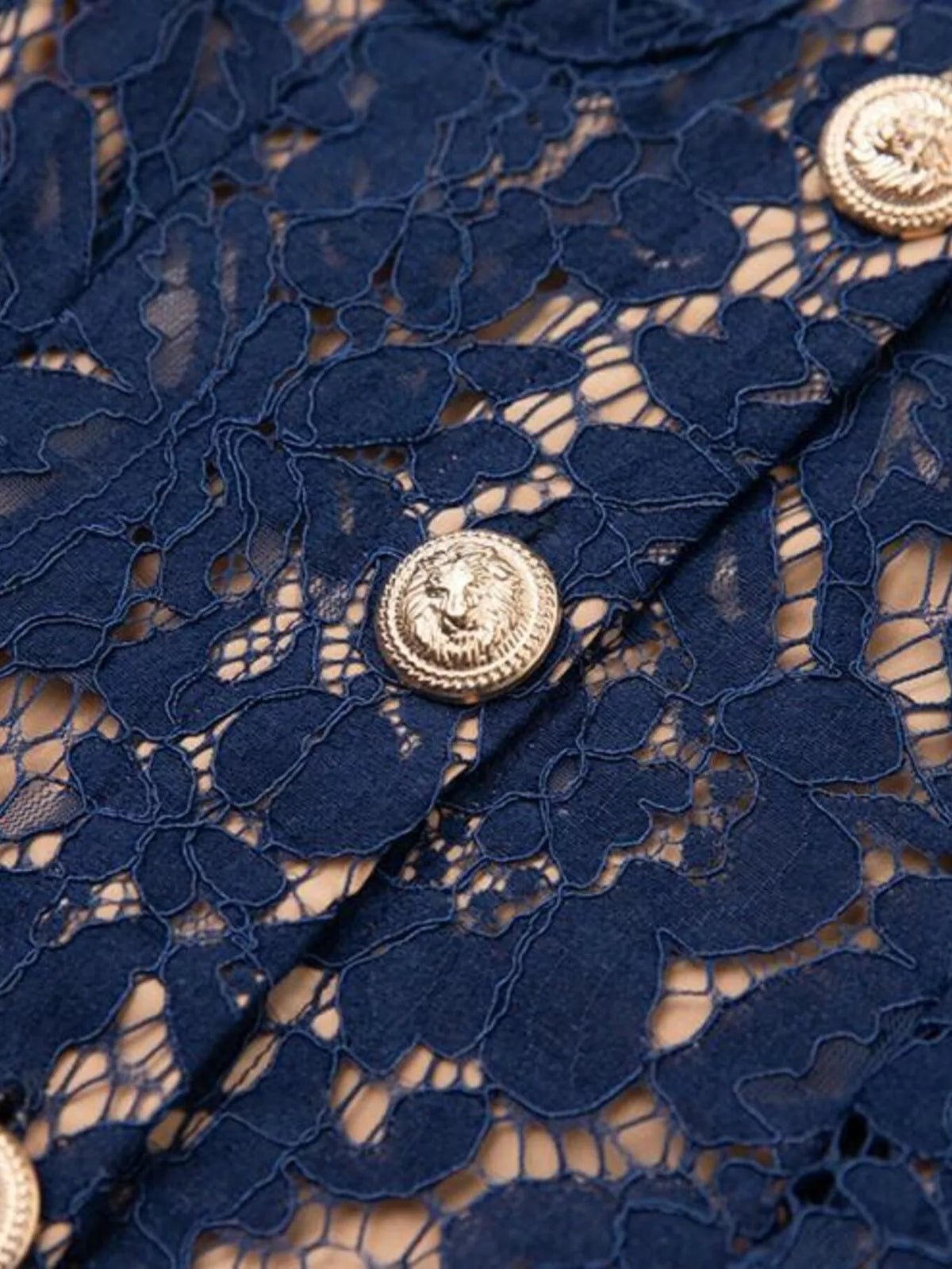 Lace Button-Down Midi Dress in Blue