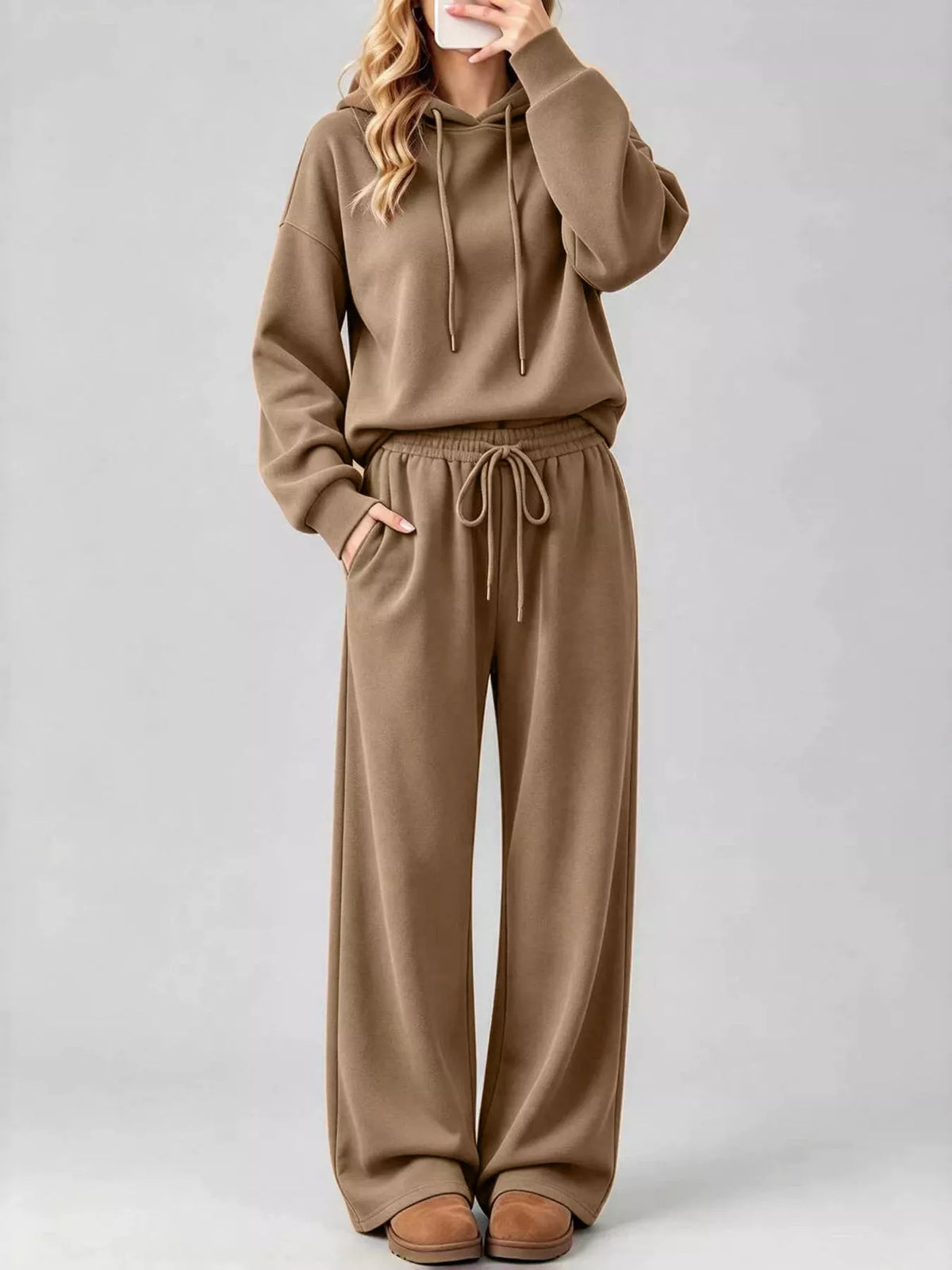 Dropped Shoulder Hoodie and Wide-Leg Pants Set