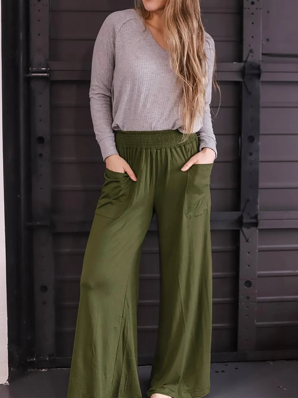 Elastic Waist Wide Leg Pants