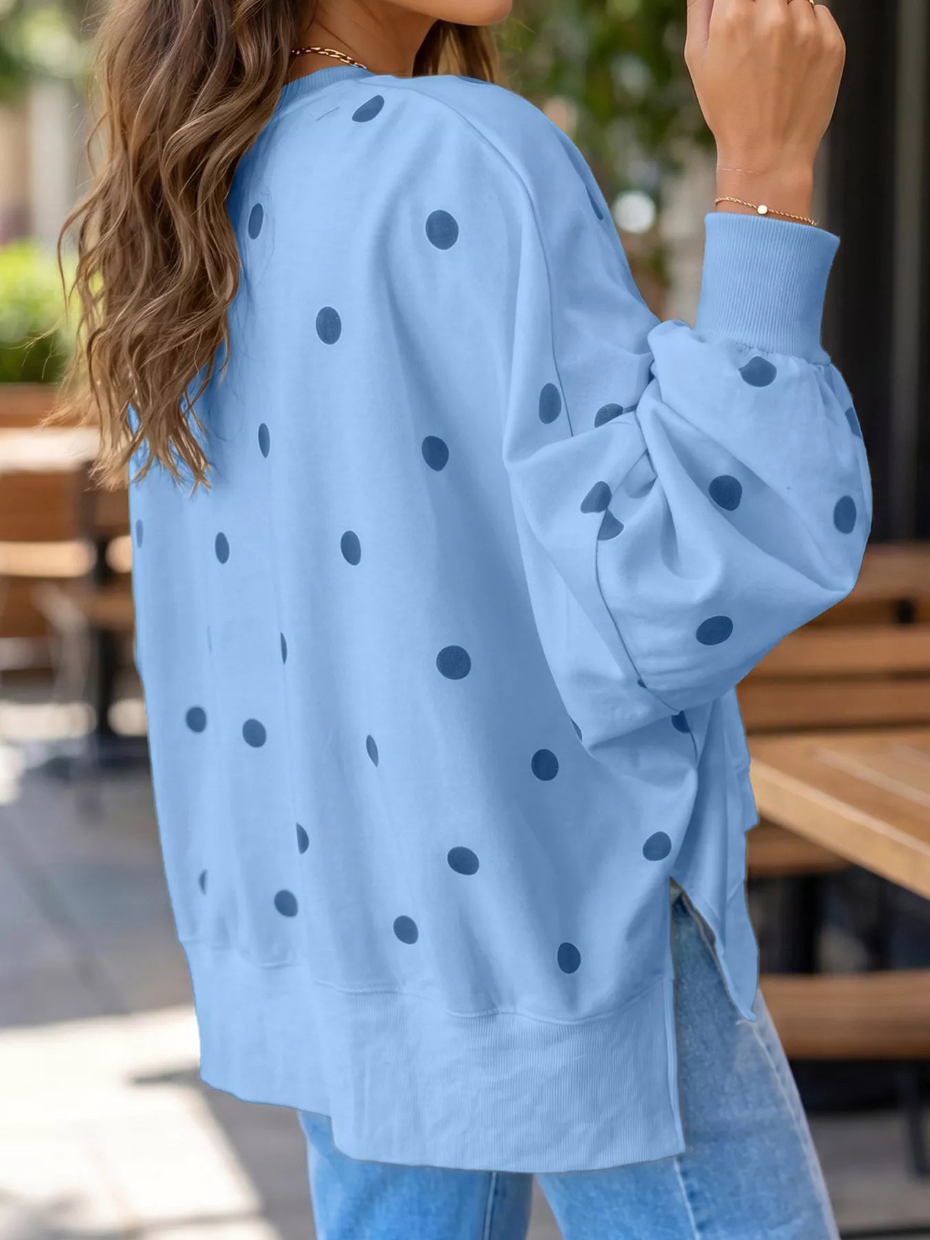 Side Slit Polka Dot Sweatshirt