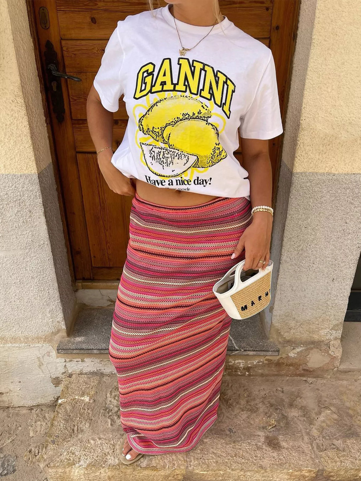 Striped Maxi Skirt in Pink