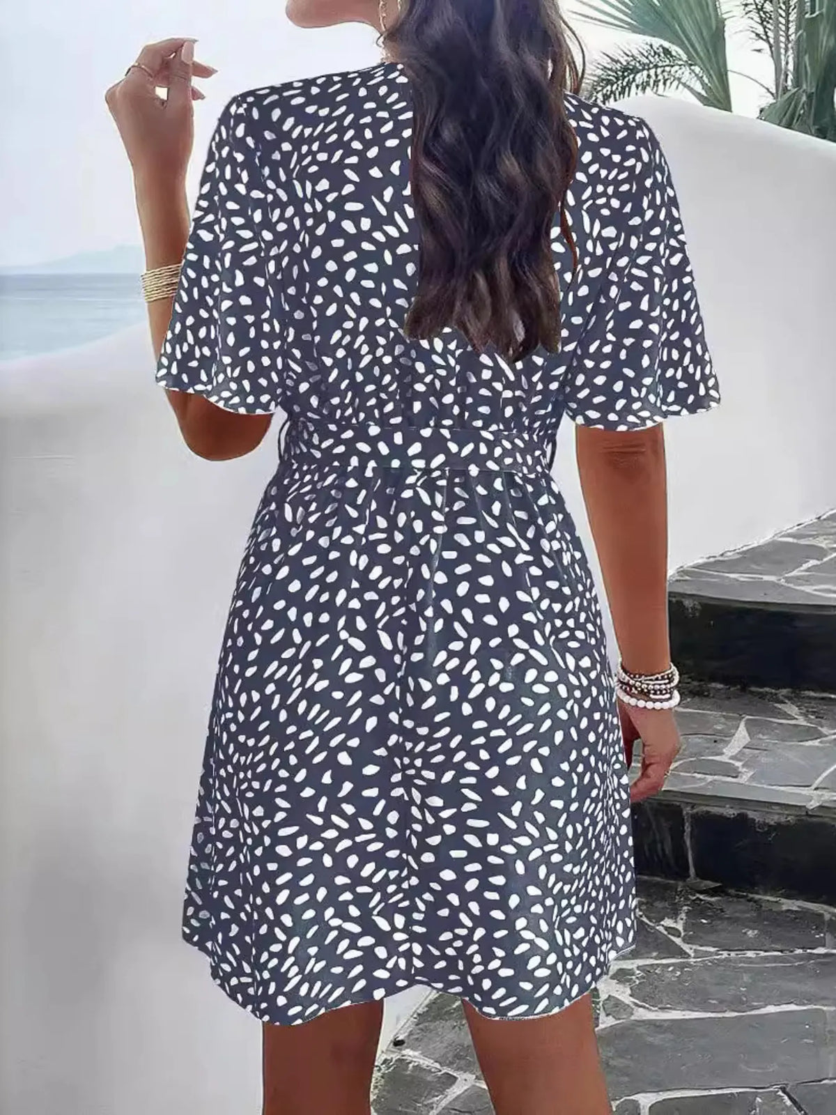 Printed Surplice Tie-Waist Dress