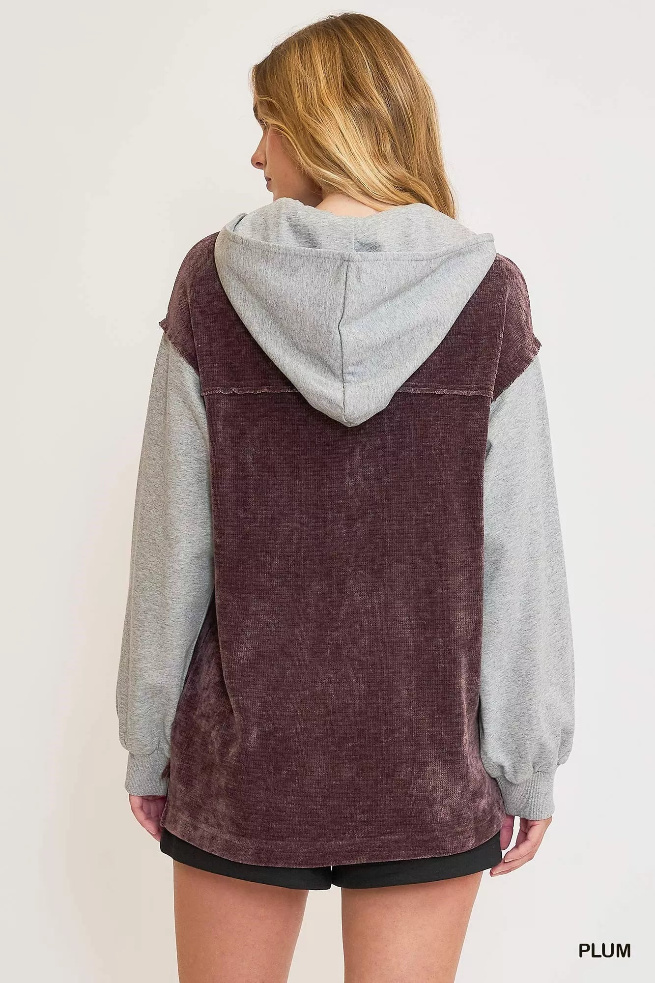 Umgee Hooded Chenille Jacket in Plum
