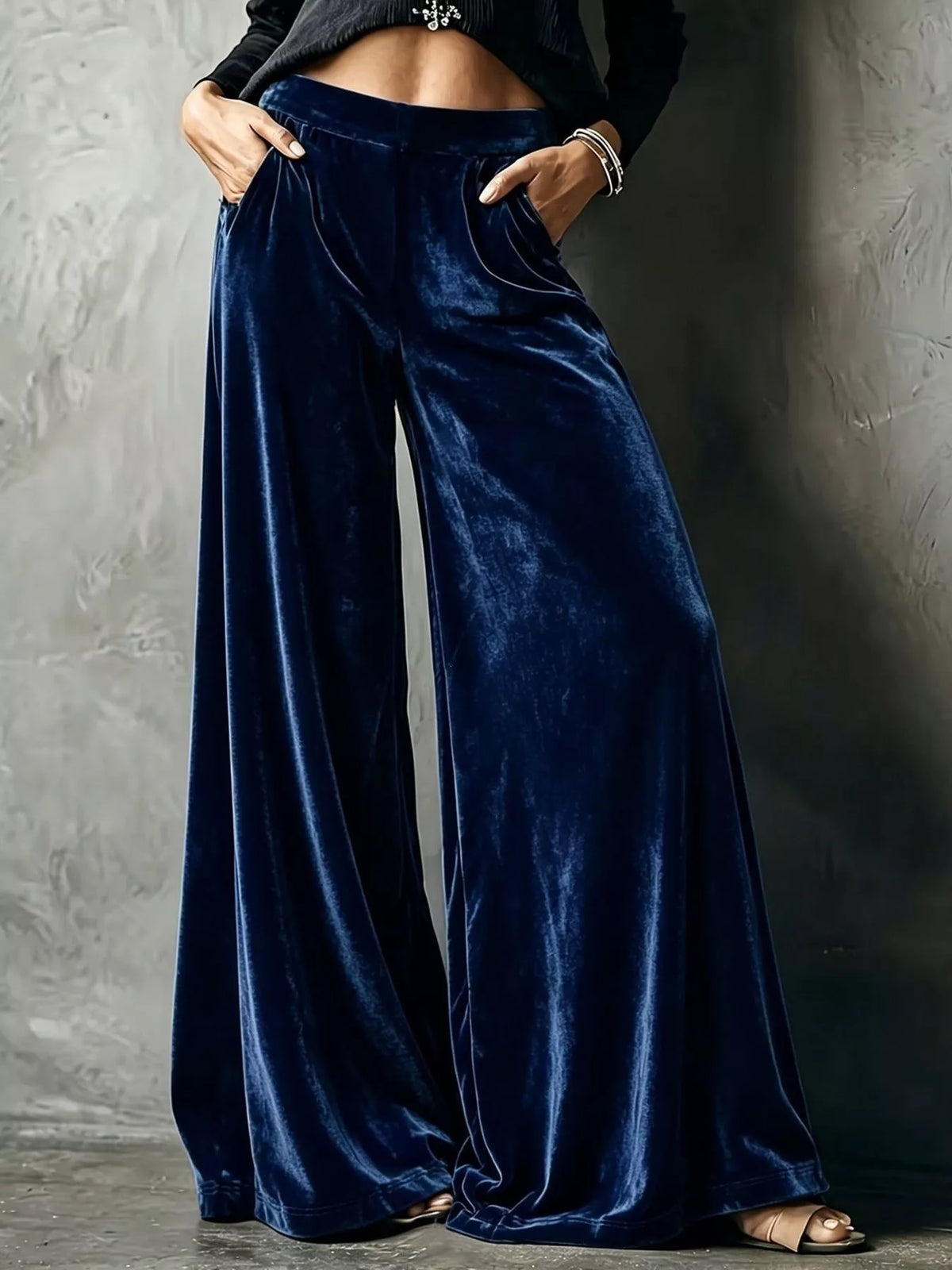 High-Waisted Wide-Leg Velvet Pants
