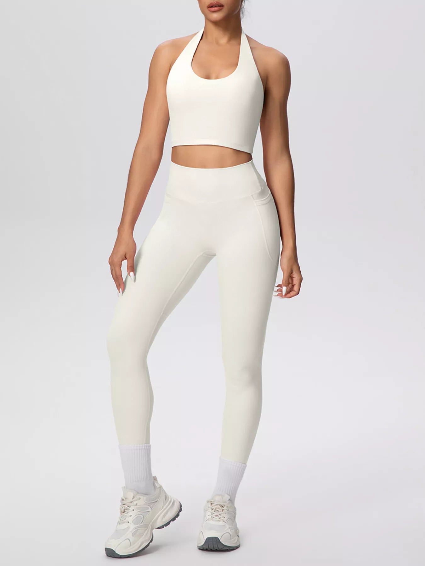 Halter Neck Crop Top and Leggings Active Set