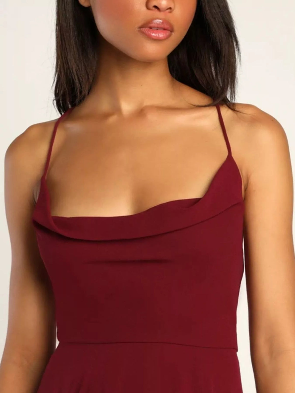 Backless Lace-Up Slit Cowl Neck Maxi Dress by Elegant Elements