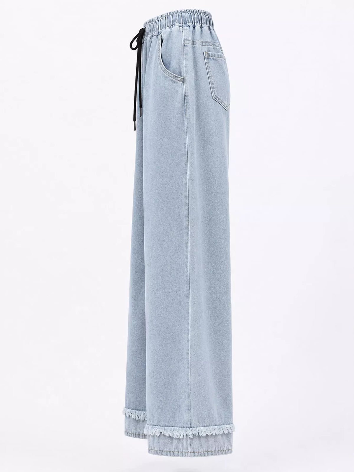 High-Waisted Drawstring Wide-Leg Jeans with Raw Hem