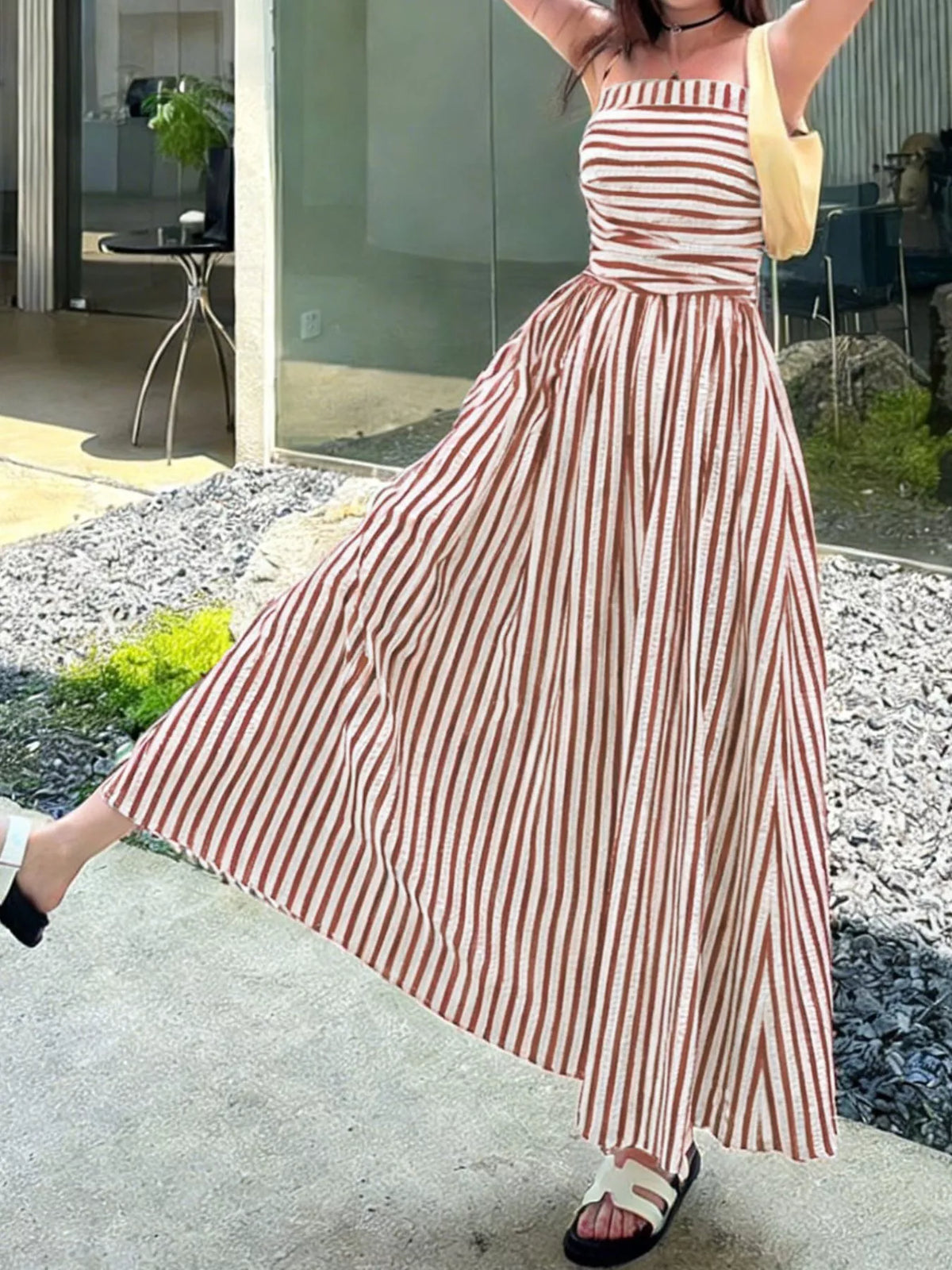 Striped Spaghetti Strap Maxi Dress
