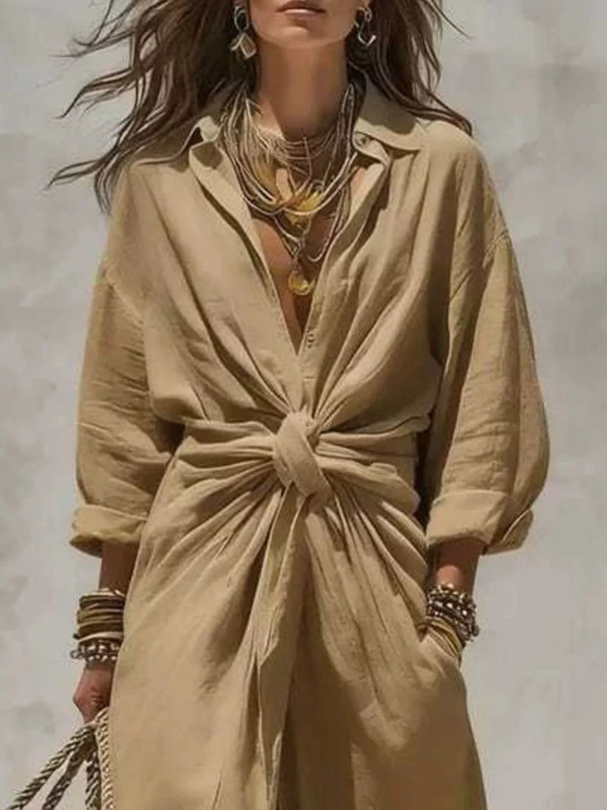 Front-Tie Maxi Shirt Dress