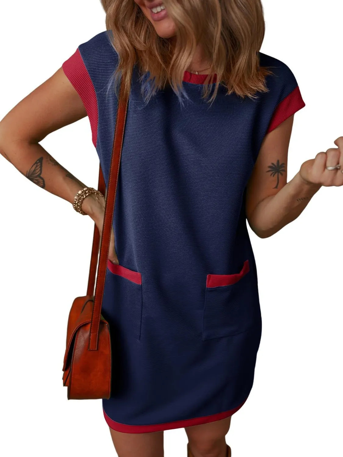 Round Neck Cap Sleeve Mini Dress