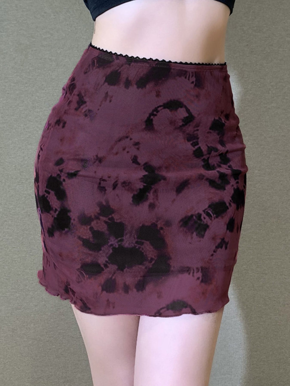 Tie-Dye Bodycon Mini Skirt in Burgundy