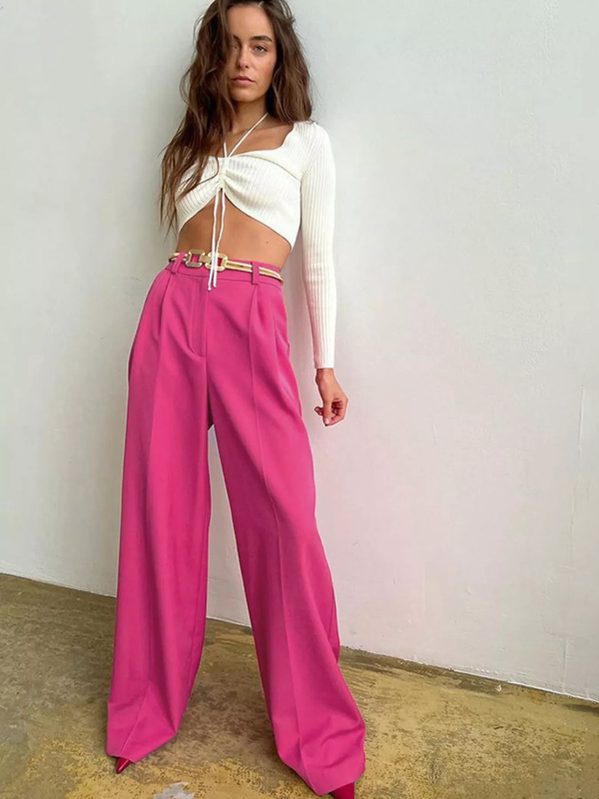 Pleated Wide Leg Pants in Blue