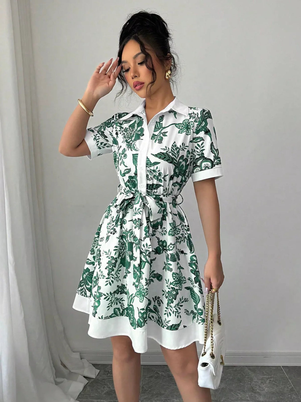 Belted Button-Front Mini Dress
