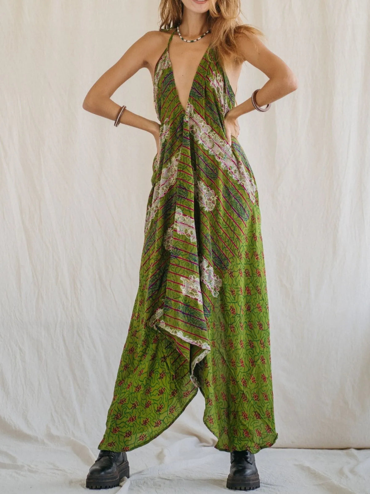 Printed Halter Neck Maxi Dress by Mystique Q