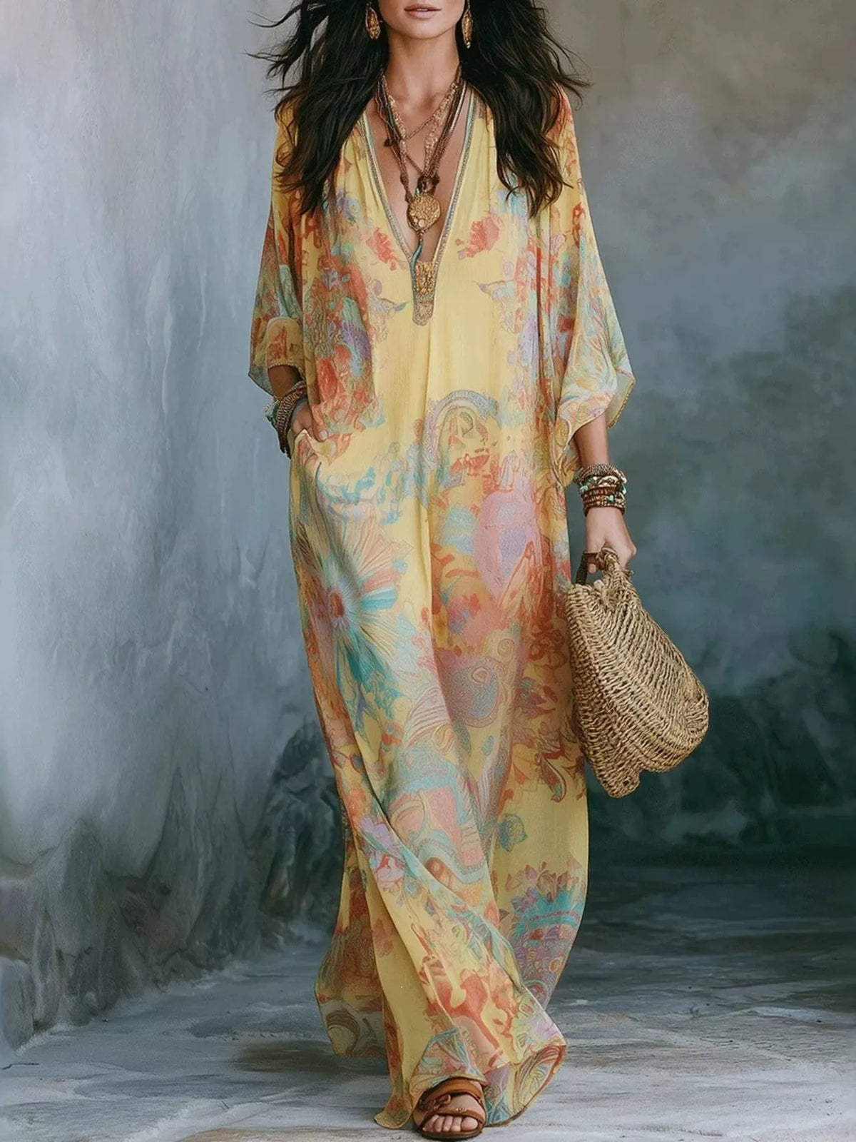 Floral V-Neck Maxi Dress by Kaelinne