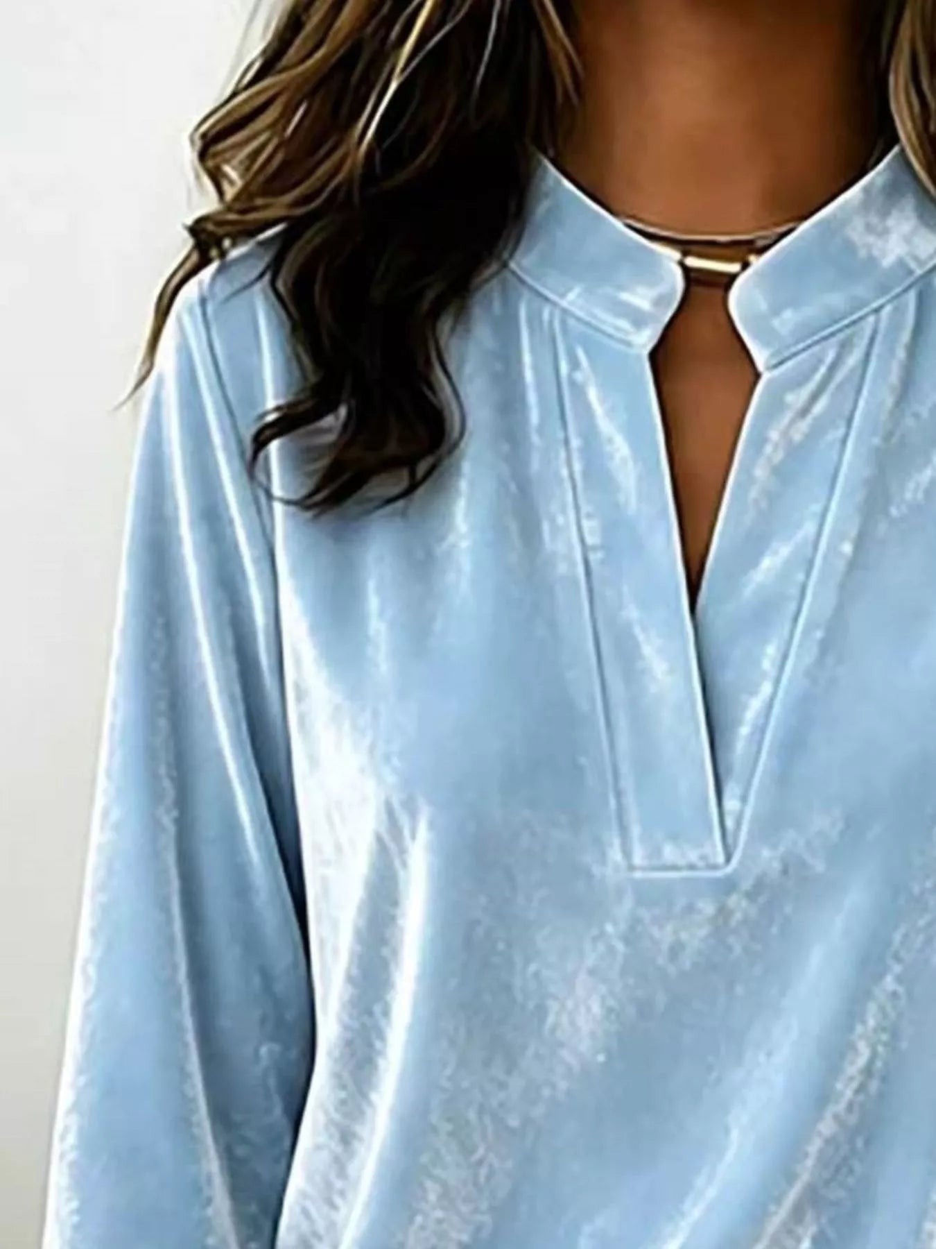 Velvet Notched Long Sleeve Blouse