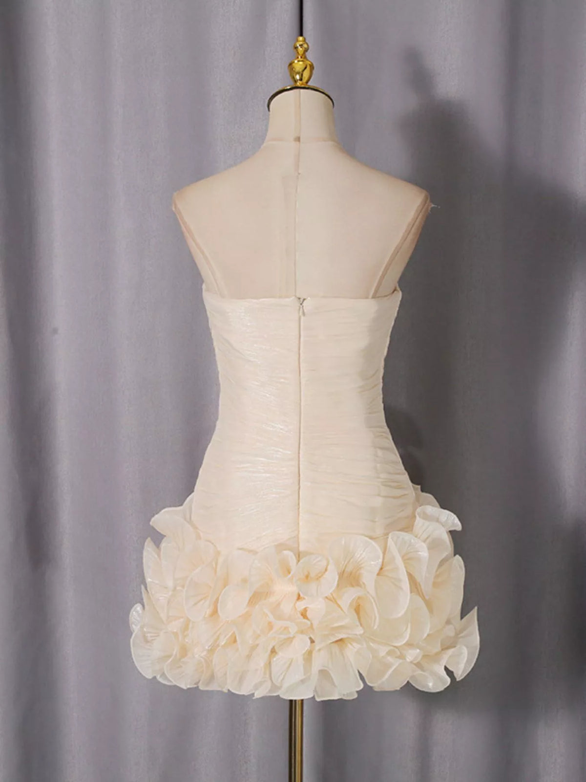 Strapless Ruffle Ruched Mini Dress in Apricot