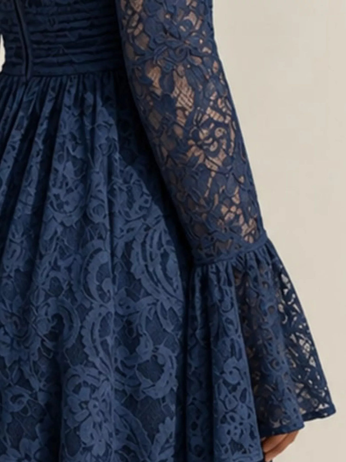Ruched Lace V-Neck Maxi Dress