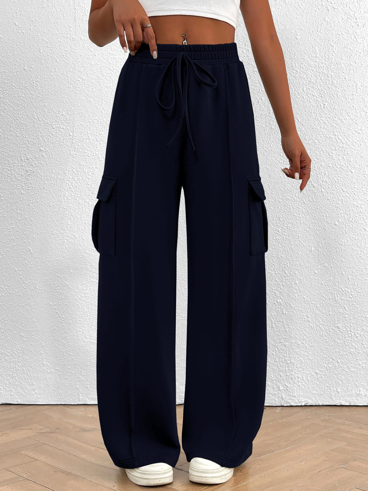 High-Waisted Drawstring Cargo Pants