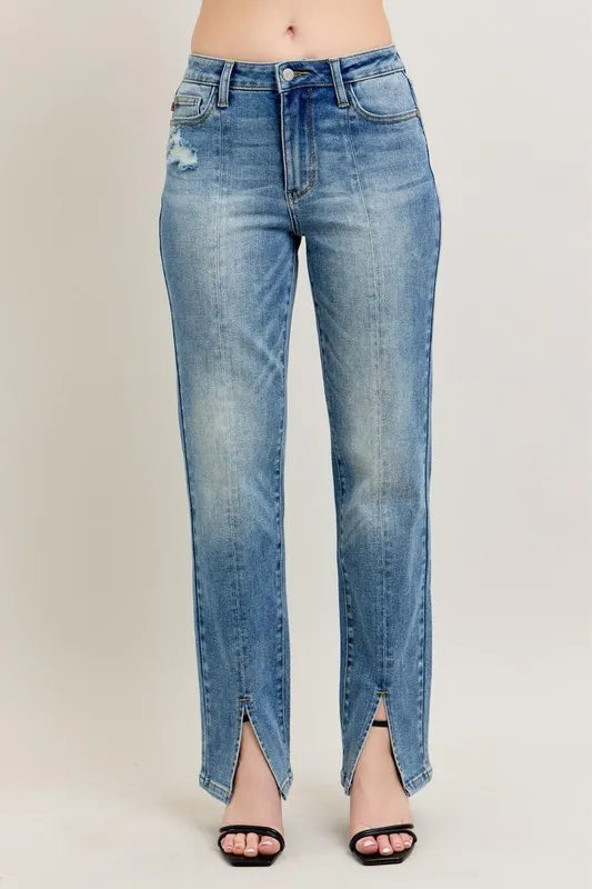 Judy Blue Vintage Slit Straight Jeans in Medium Wash in Md
