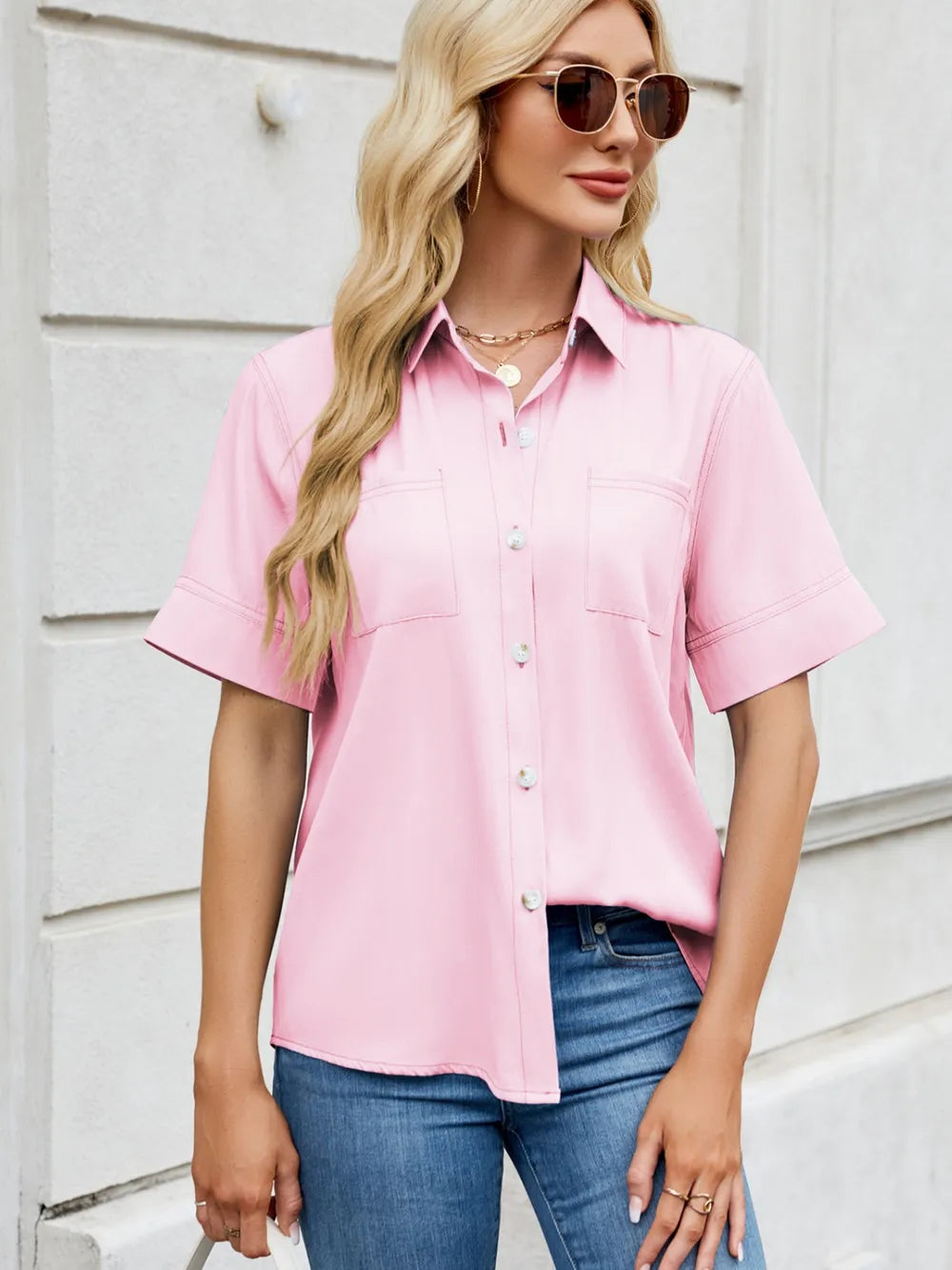 Collared Short Sleeve Shirt by Moni Wear