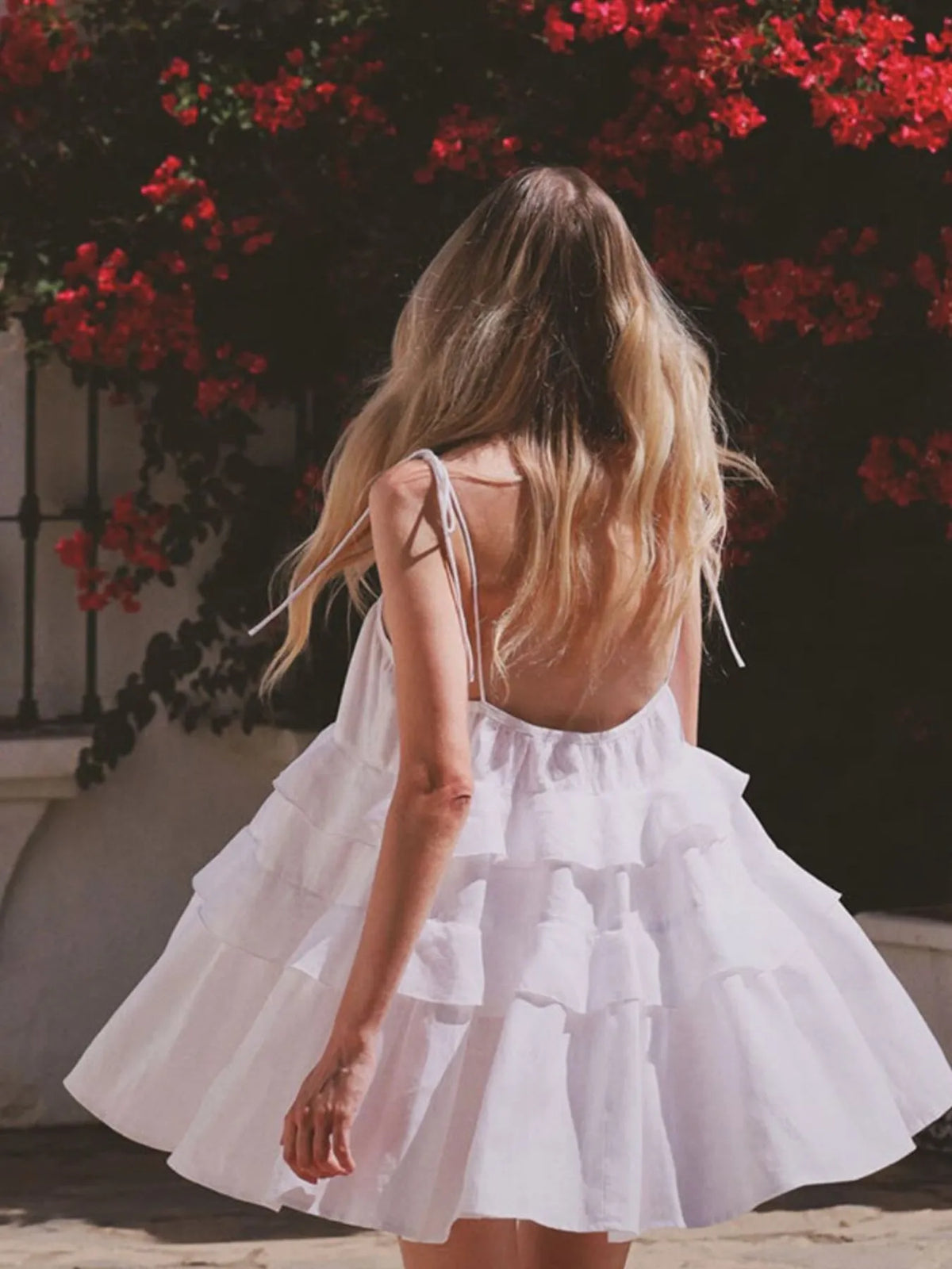 Ruffle Layered Tie-Shoulder Cami Dress