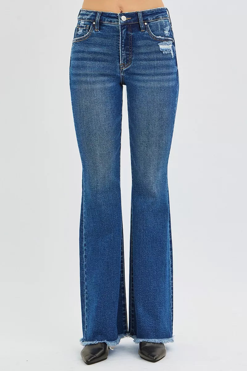 Risen High Rise Flare Jeans in Dark Wash